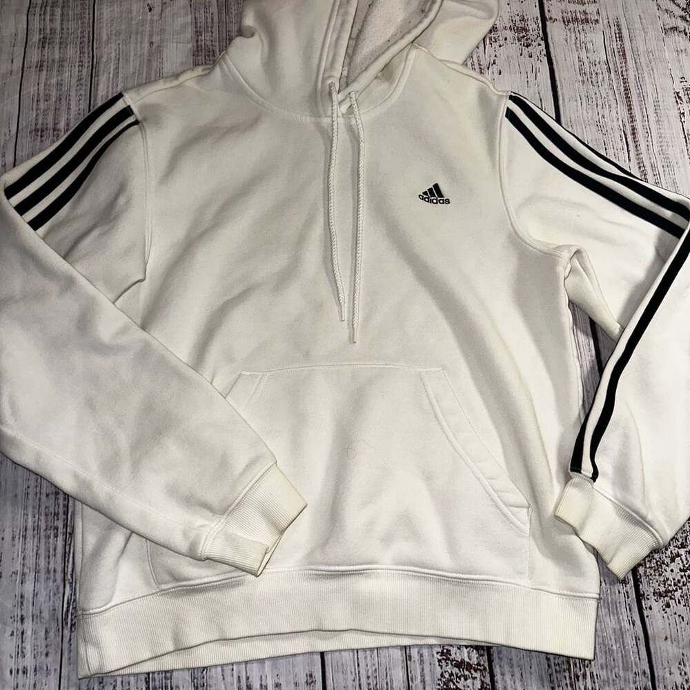 Adidas Essentials 3-Stripes Fleece Hoodie White unsized